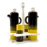 Service à condiments design années 70 en céramique jaune et marron SIC Italie