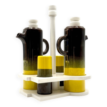 70s Design Condiment Set in Yellow & Brown Ceramic SIC Italy