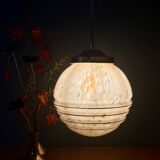 Vintage art deco globe pendant light in yellow and gold Clichy glass