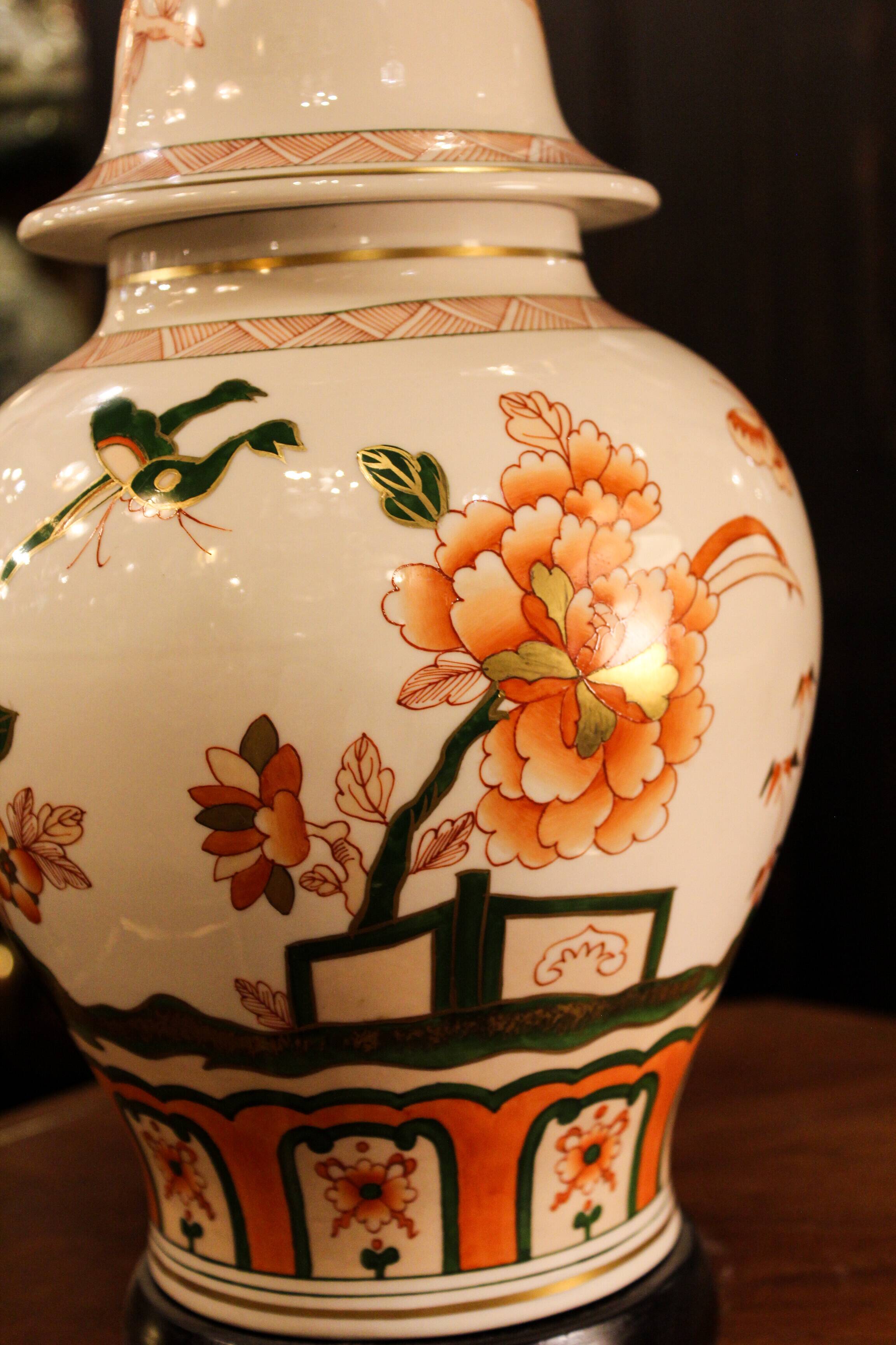Spanish porcelain lamp hand-painted with floral patterns.