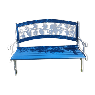 Banc de jardin bois et fonte de fer motif grappes raisin