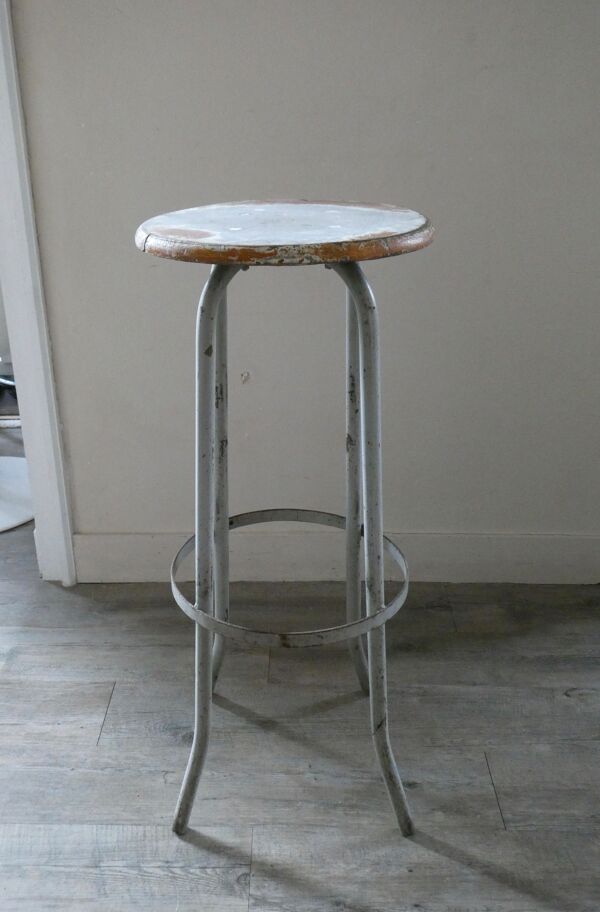Tabouret haut en bois et métal, années 60
