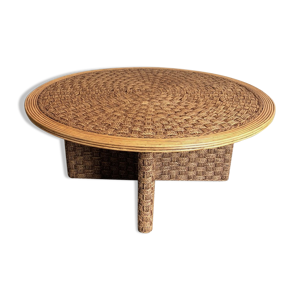 Table basse ronde en corde et bois