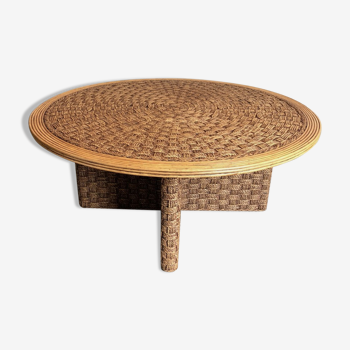 Round coffee table in rope and wood