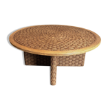 Round coffee table in rope and wood