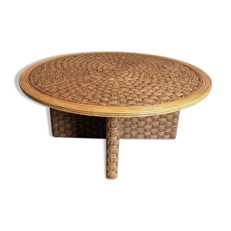 Round coffee table in rope and wood