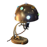 Lampe de table 1900 laiton cuivre ancienne a cabochon en verre  35x24