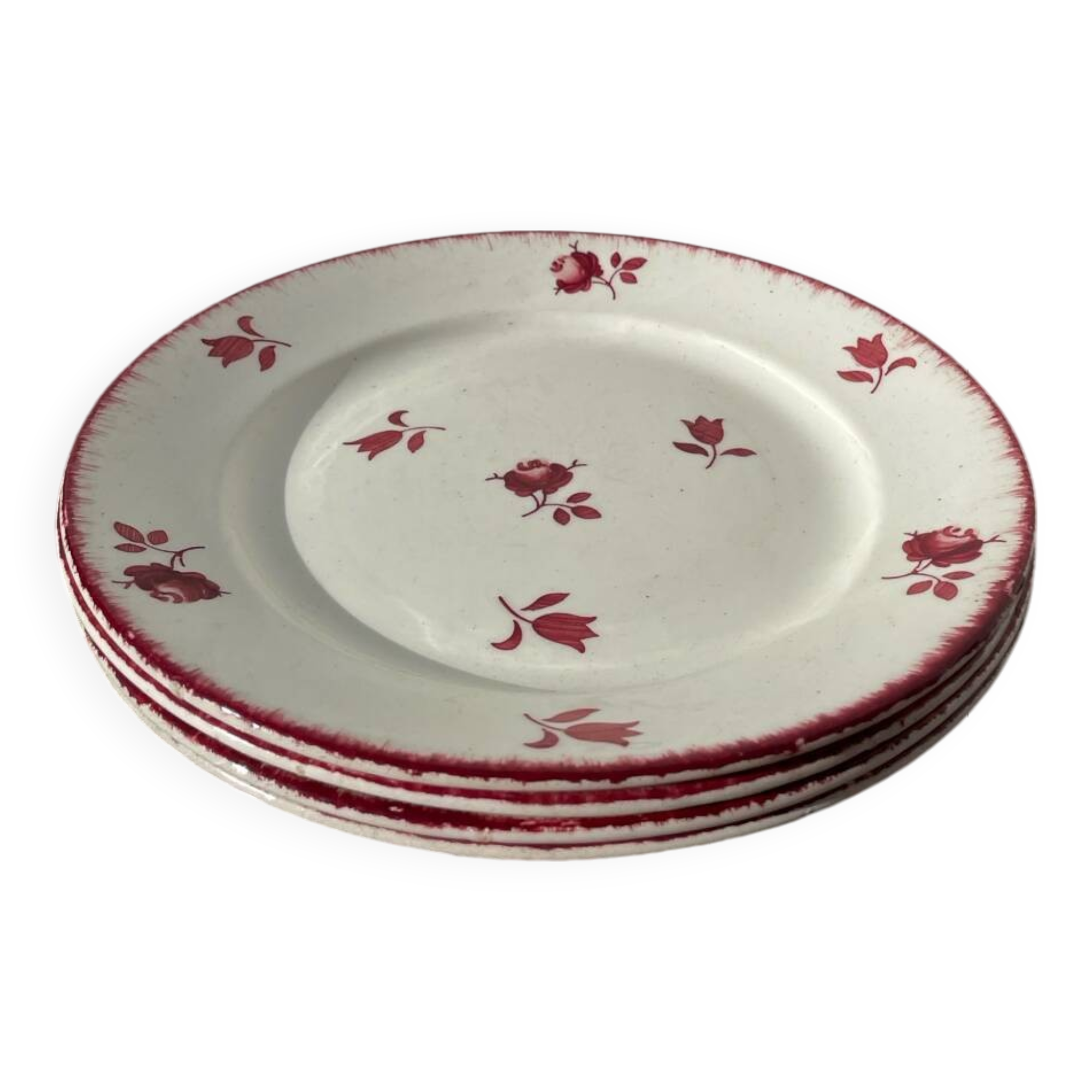 4 old Luneville flower plates