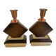 Pair of geometric wooden candlesticks from the 1950s.