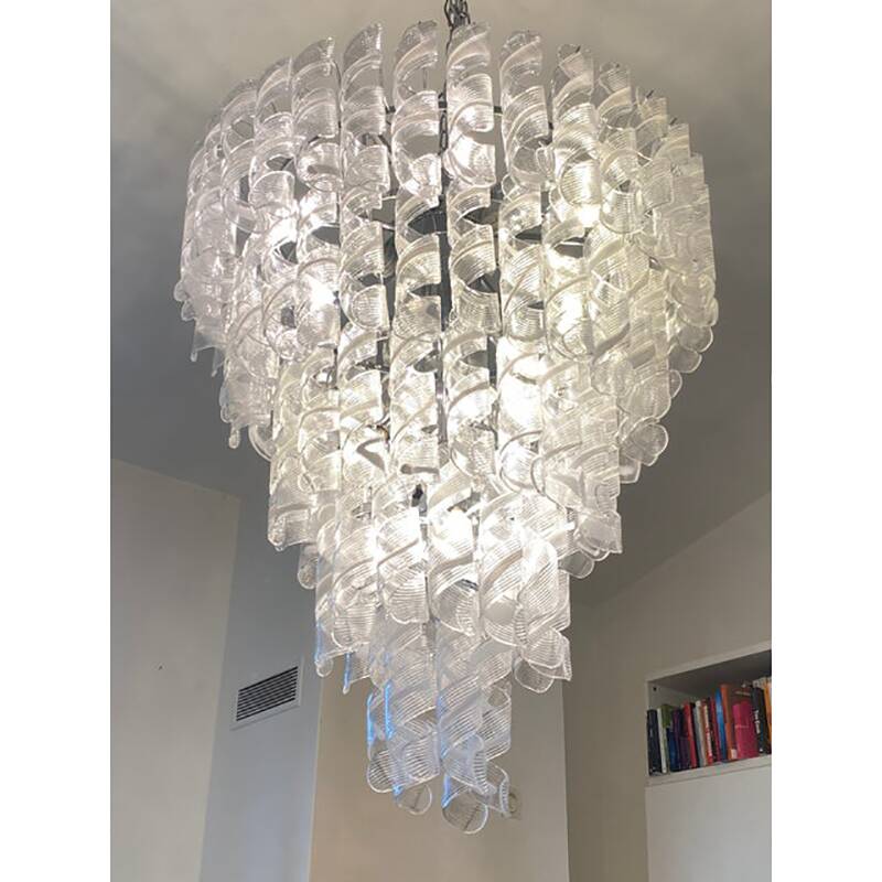 Transparent and White “Ricci” Murano Glass Chandelier