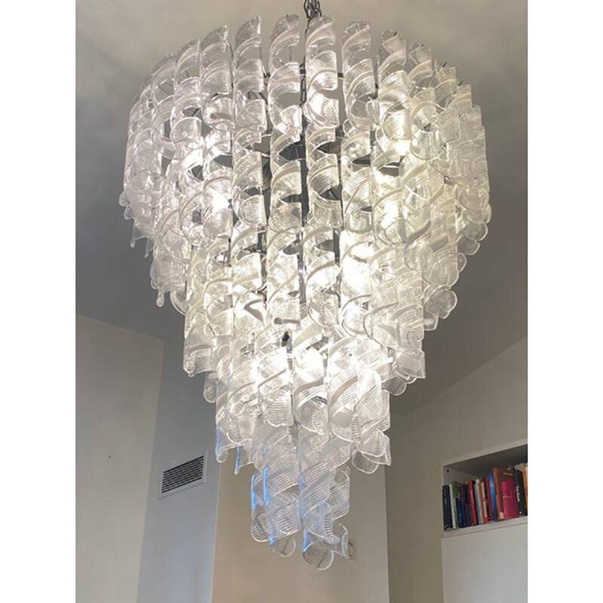 Transparent and White “Ricci” Murano Glass Chandelier