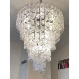 Transparent and White “Ricci” Murano Glass Chandelier