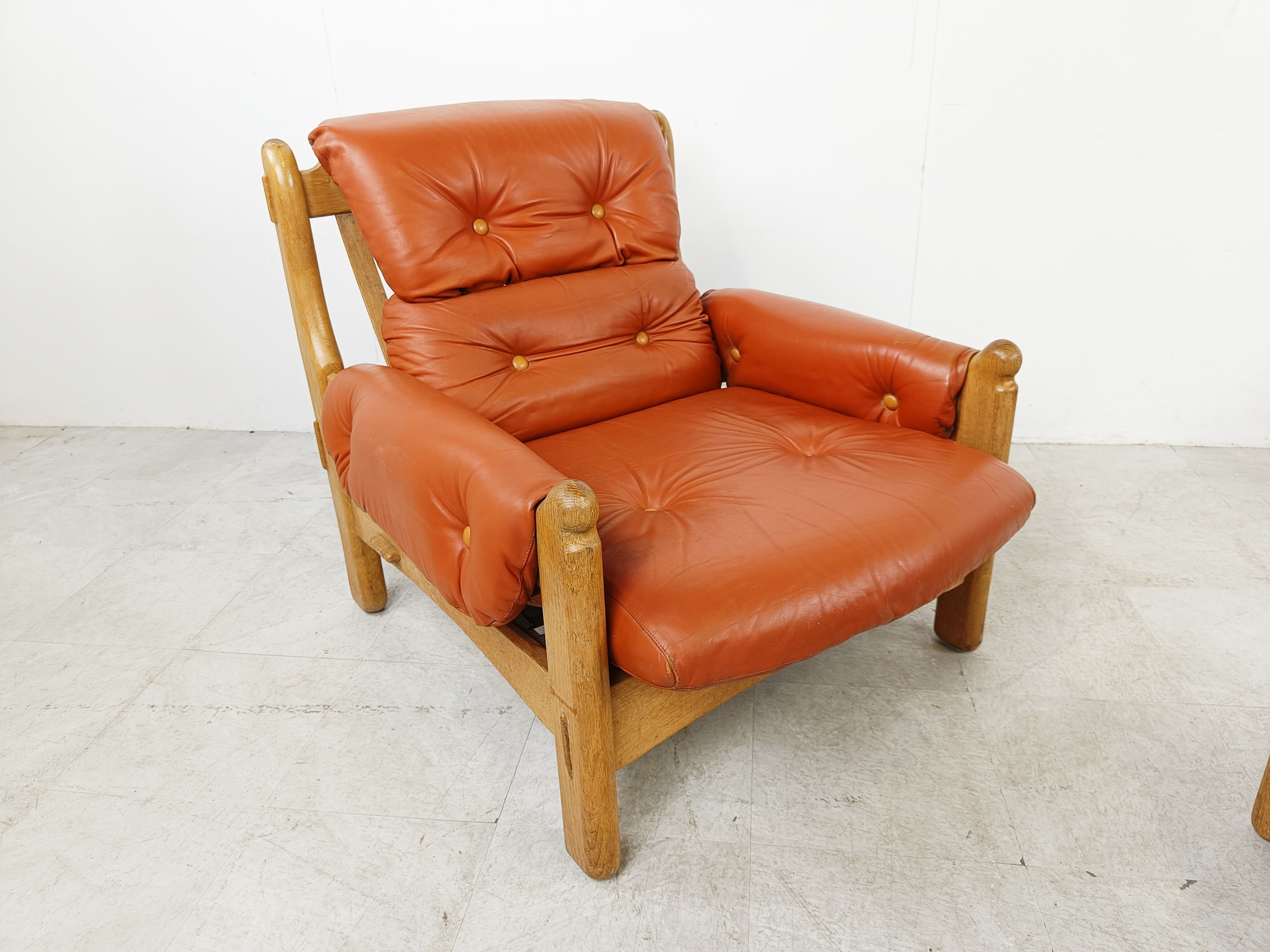 Pair of brutalist leather armchairs, 1960s