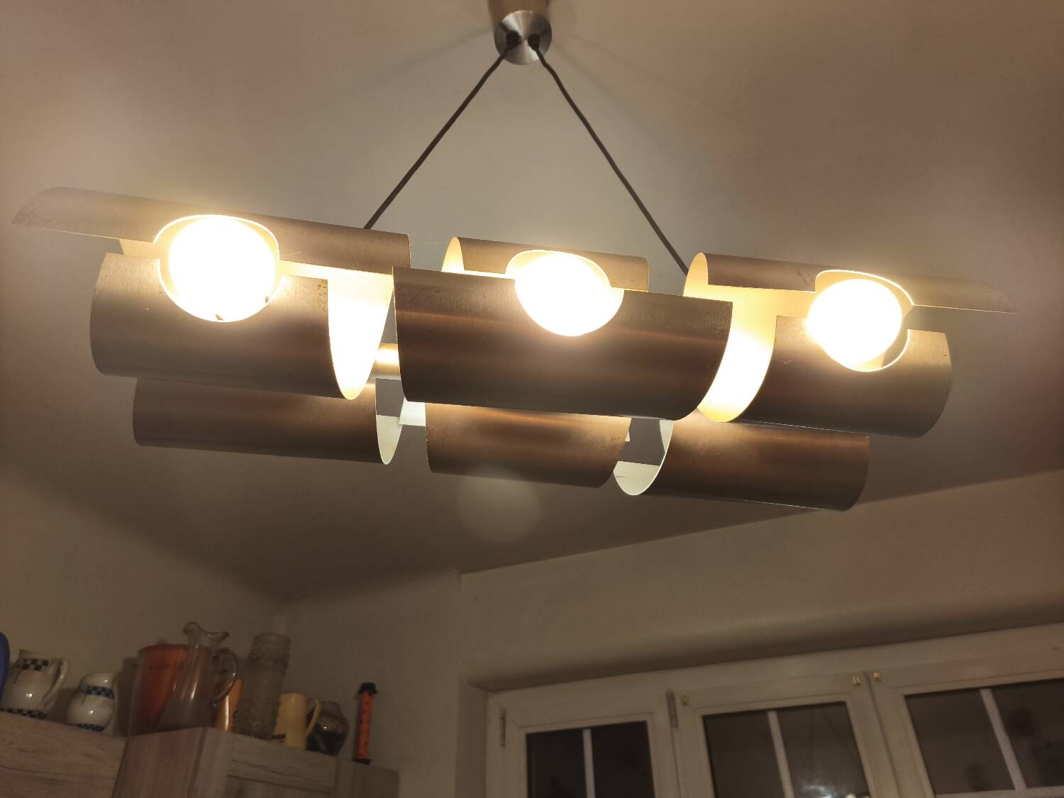 Space Age brushed aluminum pendant chandelier from the 70s