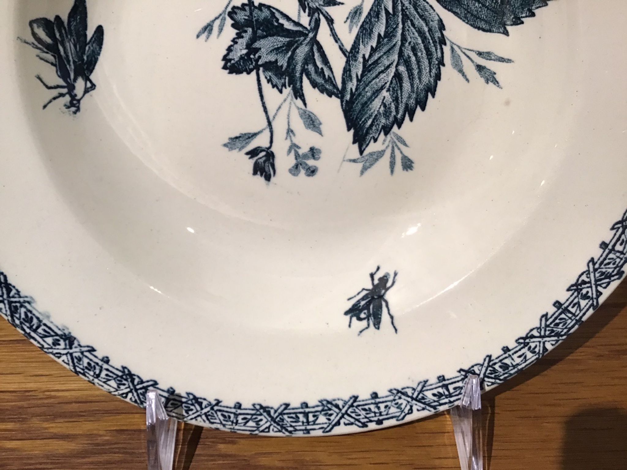 Hollow plate decor insects and strawberries, Manufacture Choisy the King, Iron Land, H Boulenger - Co.