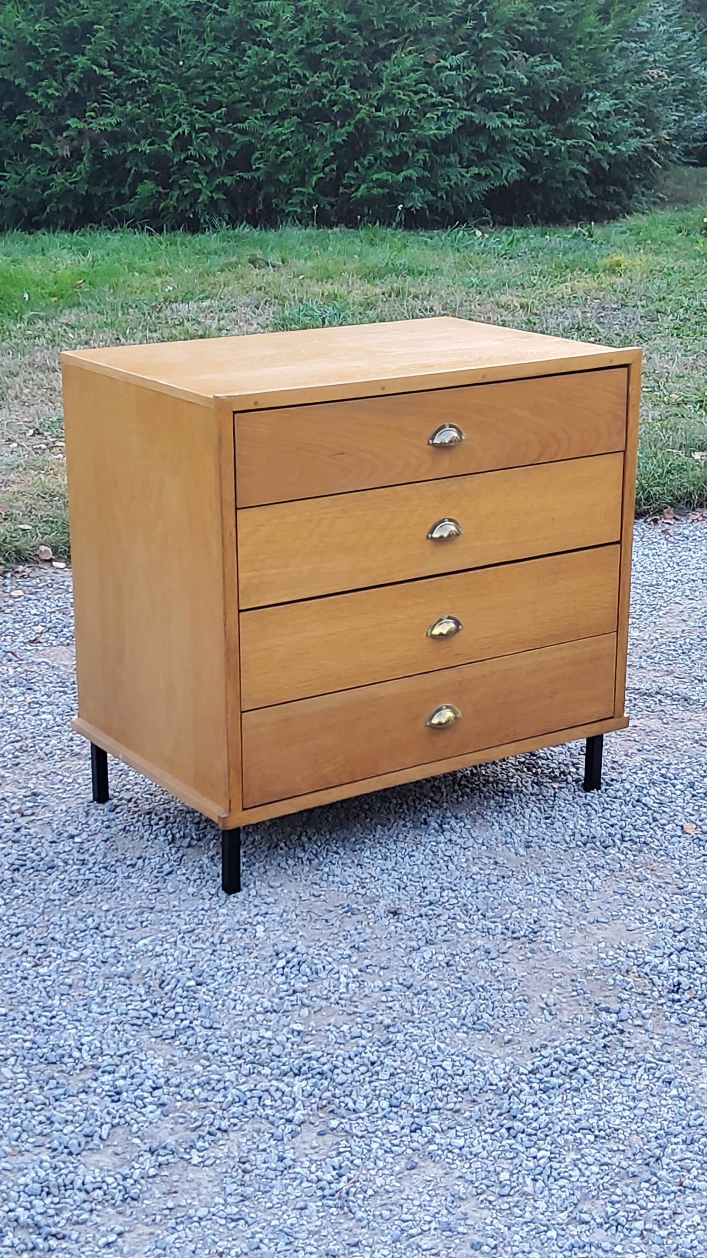 Vintage store chest of drawers in blond oak metal tube legs 4 drawers