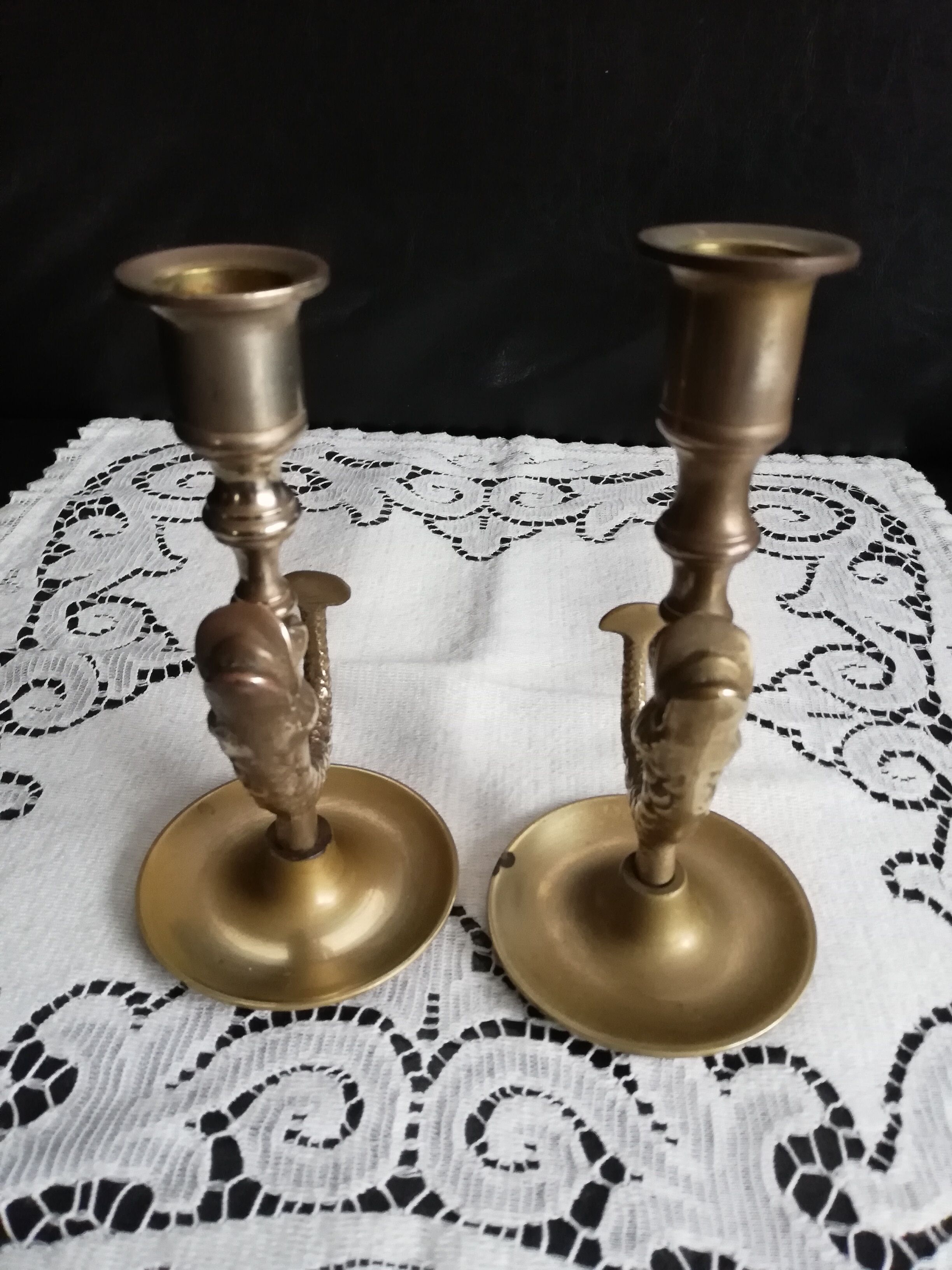 Duo brass fish candlesticks