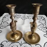 Duo brass fish candlesticks