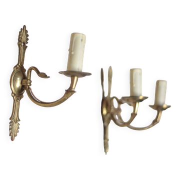 Pair of Empire style bronze wall lights, bronze wall light with palmette and swan neck.