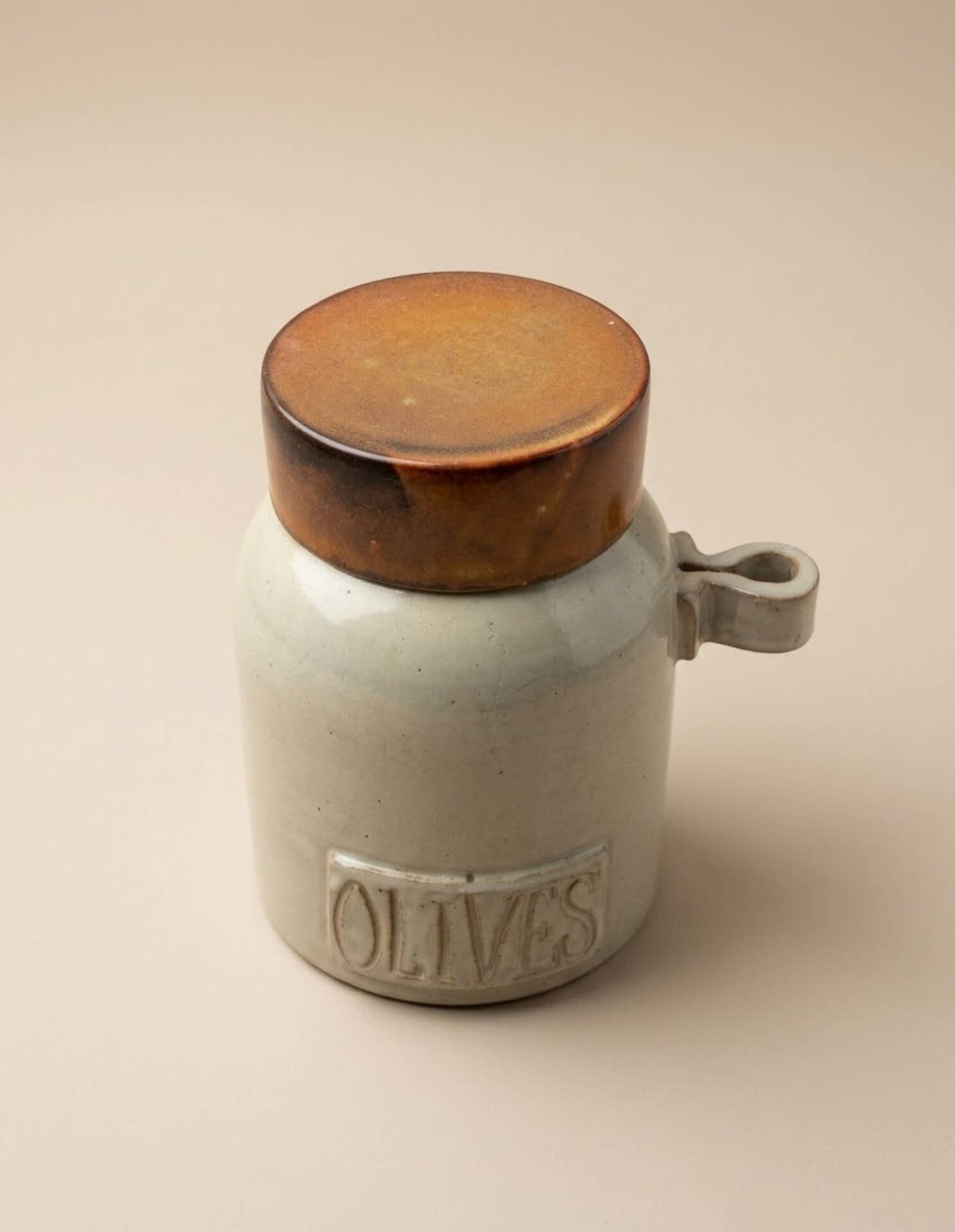 Vintage olive pot in glazed stoneware Arts-Céram Grand Feu 1950-1960