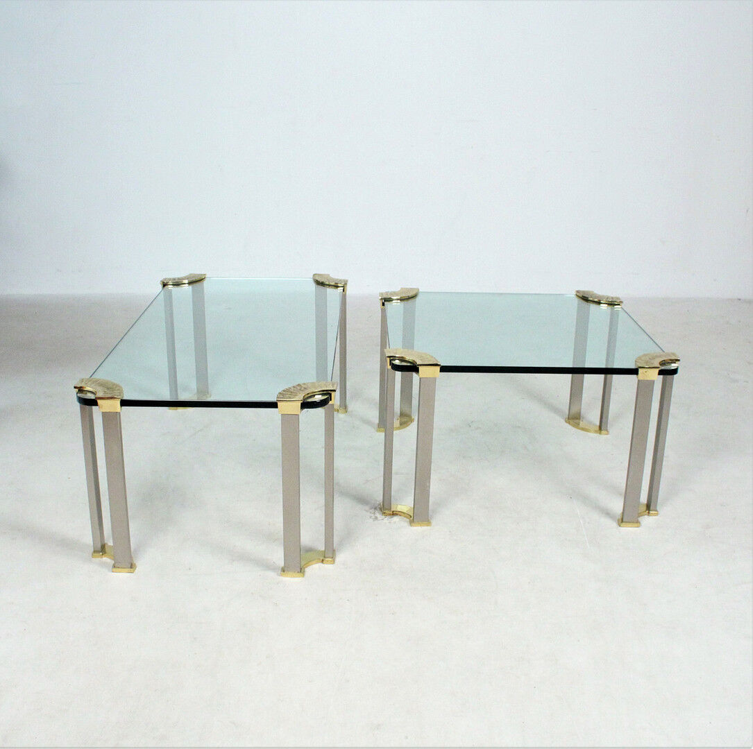 2 tables basses avec plateau en verre et pieds en laiton par Peter Ghyczy, 1970s