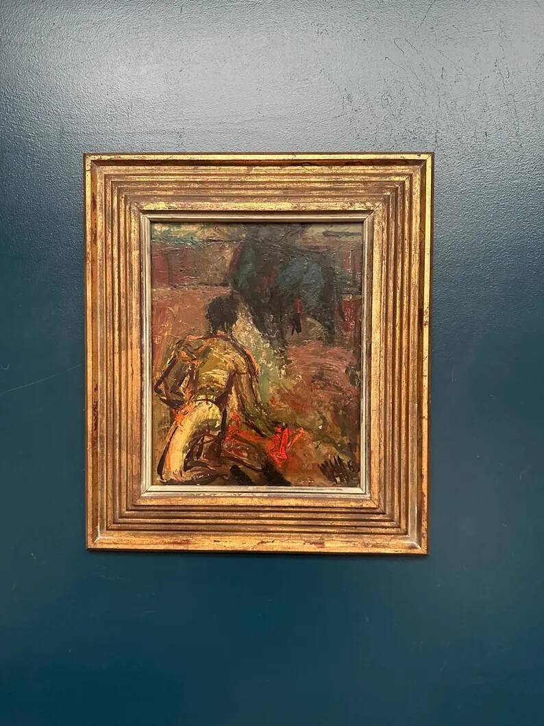 Original Swedish Oil on Panel – "The Bullfight" by Owe Wessbohn – Dated 1953 – Framed Period Piece – 59 × 51 cm