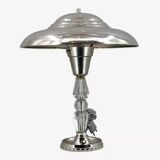 Lampe de table argentée Art-Déco en laiton chromé & verre