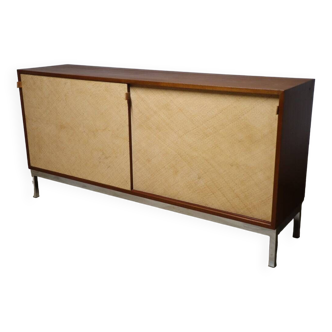 Vintage sideboard by Florence Knoll in mahogany and raffia, 1970s