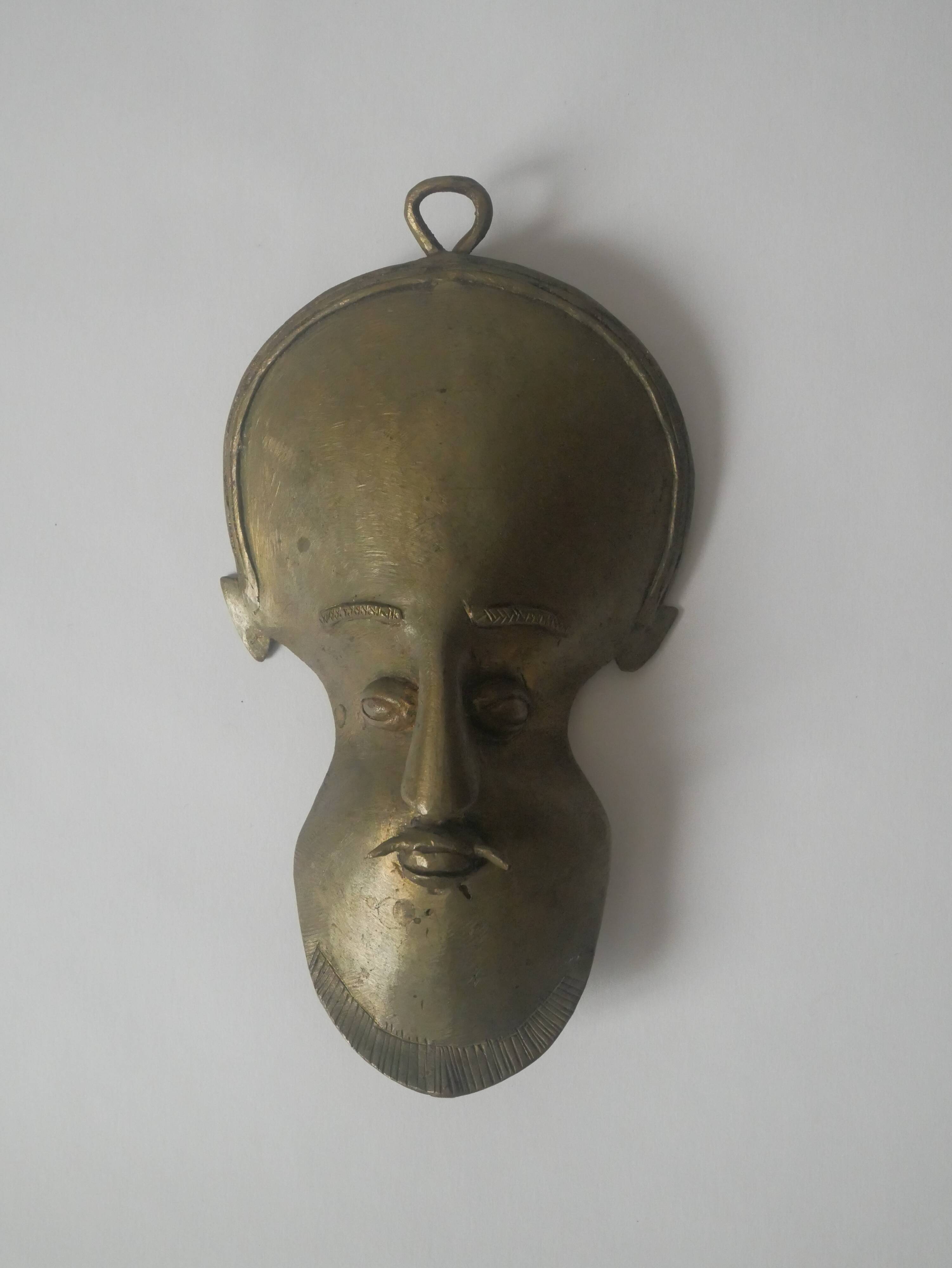 Brass mask wall sculpture African art handmade ethnic tribal decorative object