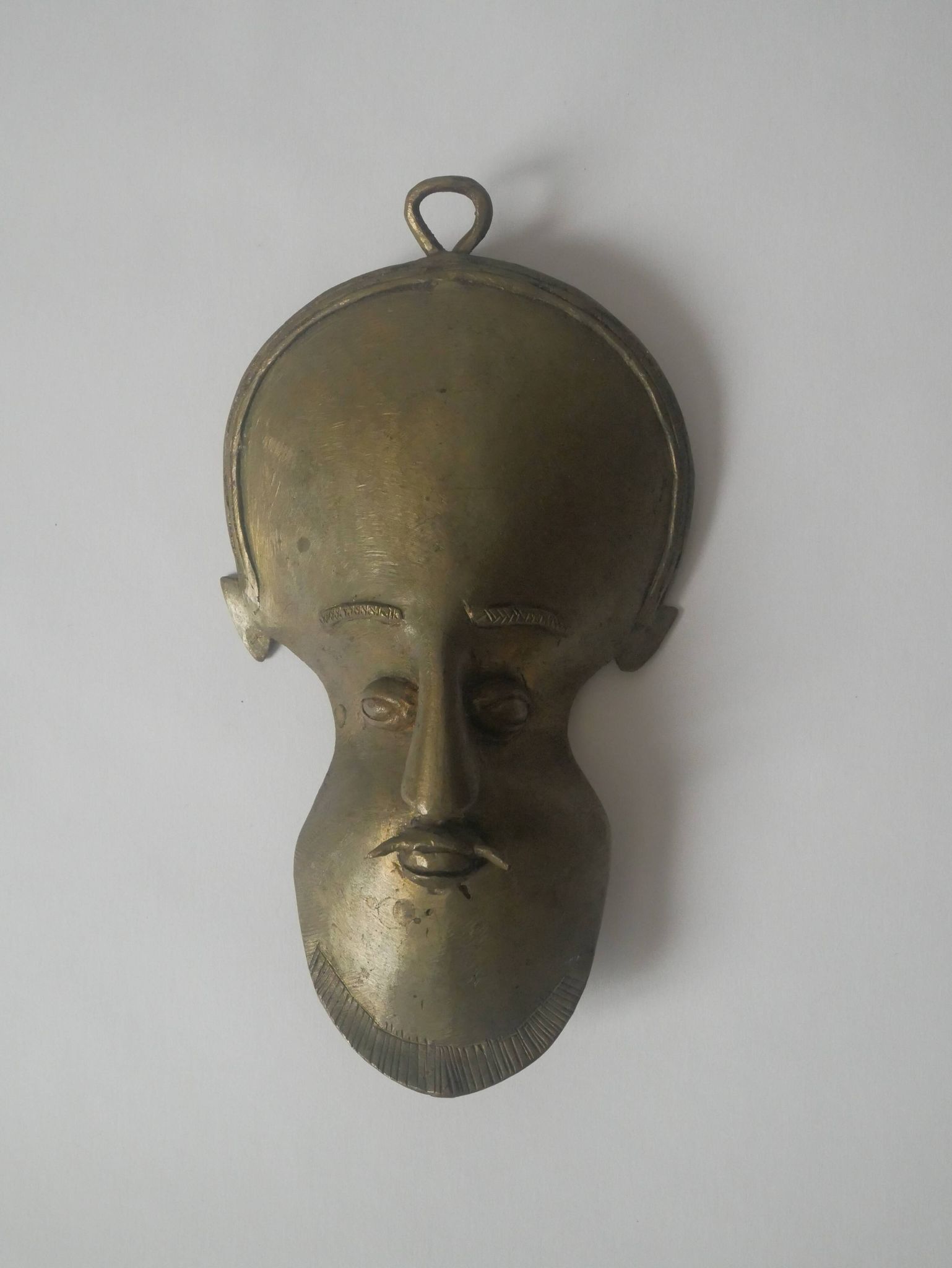 Brass mask wall sculpture African art handmade ethnic tribal decorative object