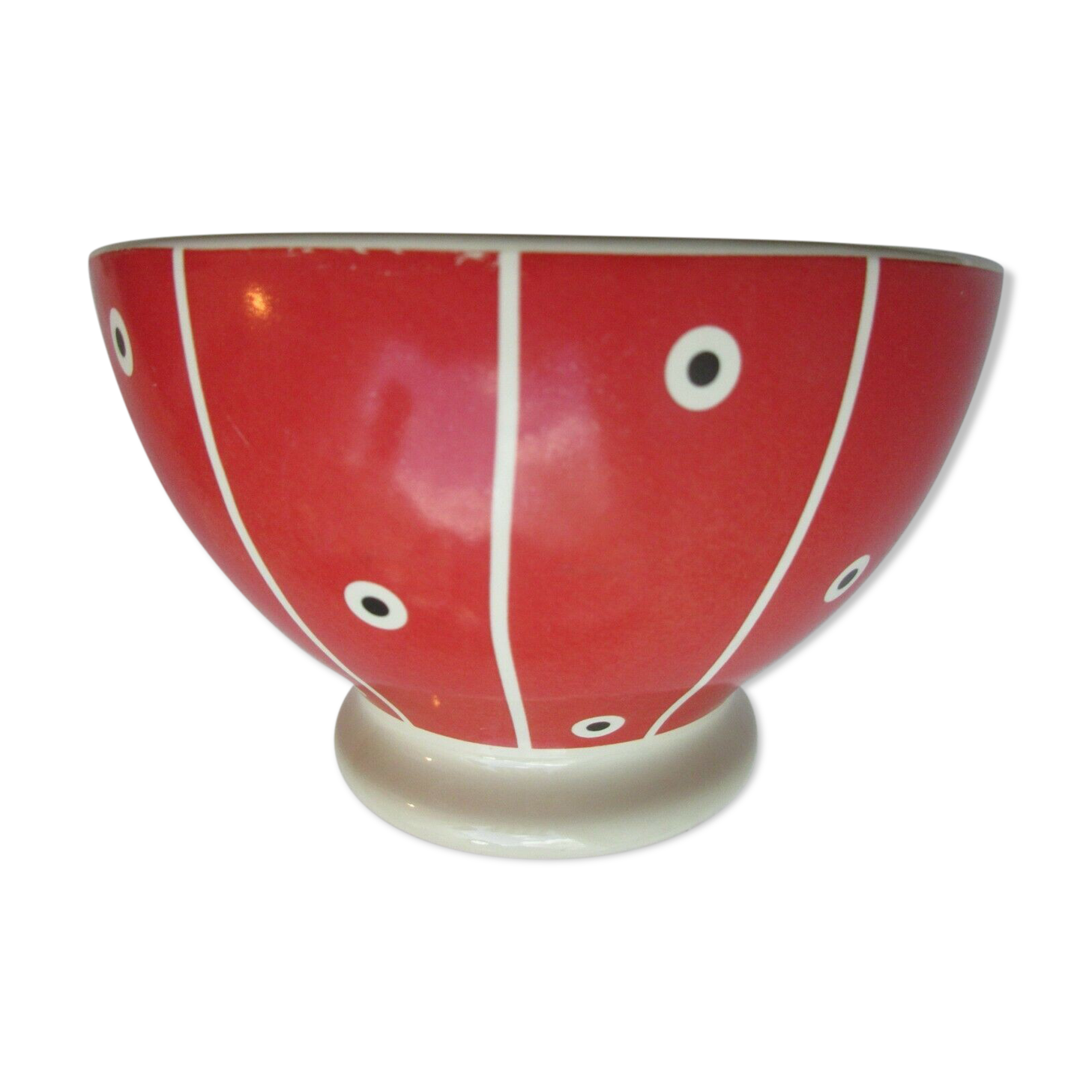 ART DECO BOL ROUGE signed LINVOSGES FRANCE, with white stripes