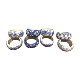 Série de 8 ronds de serviette en porcelaine bleu et blanc