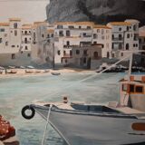 Oil on canvas the port of Cefalu Sicily