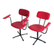 Set de 2 chaises de bureau pivotantes rouge et noir en skaï et métal, années 1960