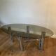 70s chrome and oval smoked glass coffee table