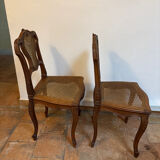 Pair of Louis XV style chairs in wood and caning.