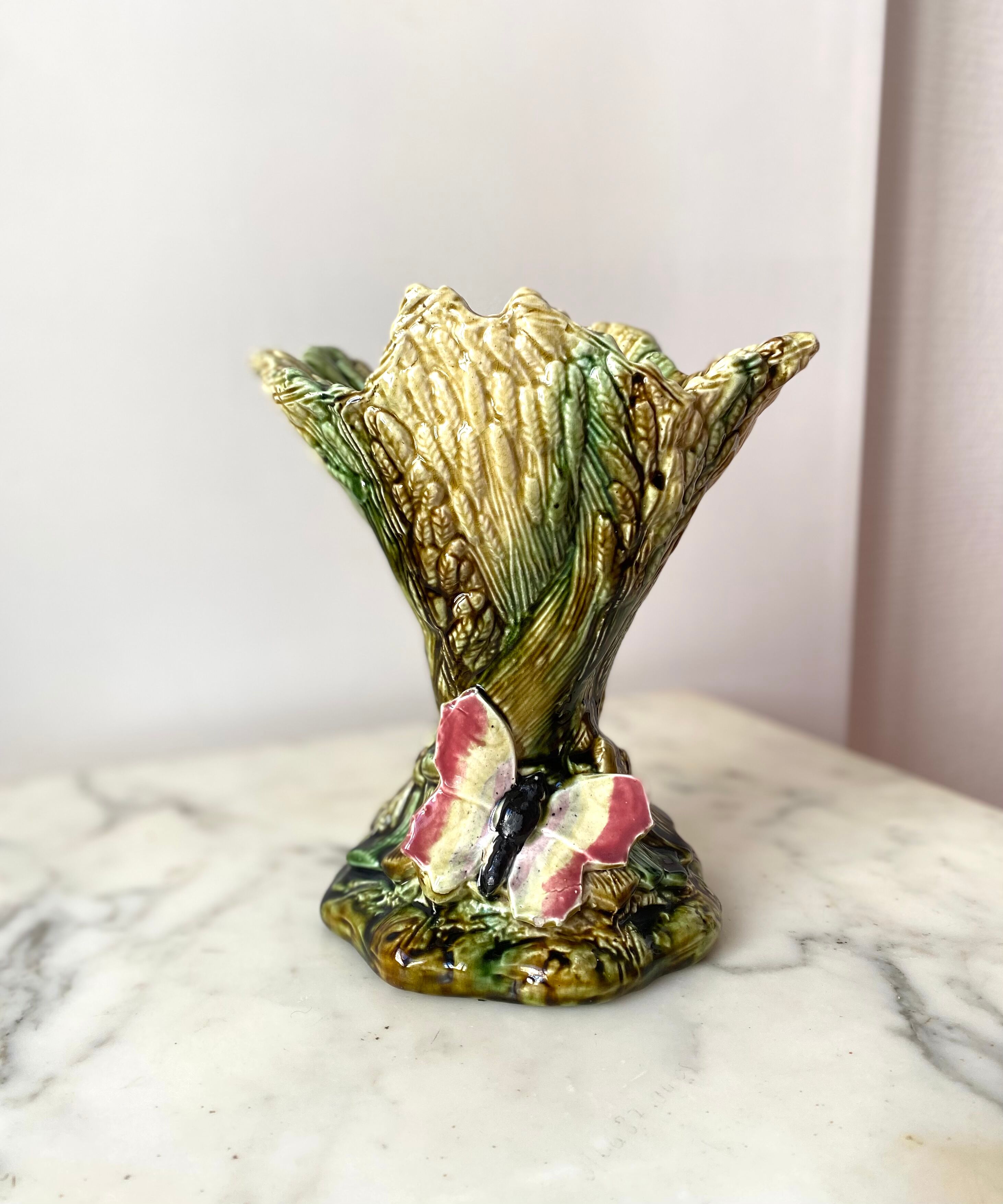 Slip vase majolica sheaves of wheat 30s vintage