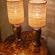 pair of Scandinavian wooden lamps with straw lampshade 41x15