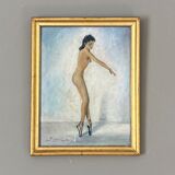 Tableau. Huile encadrée. Danseuse nue. 1960