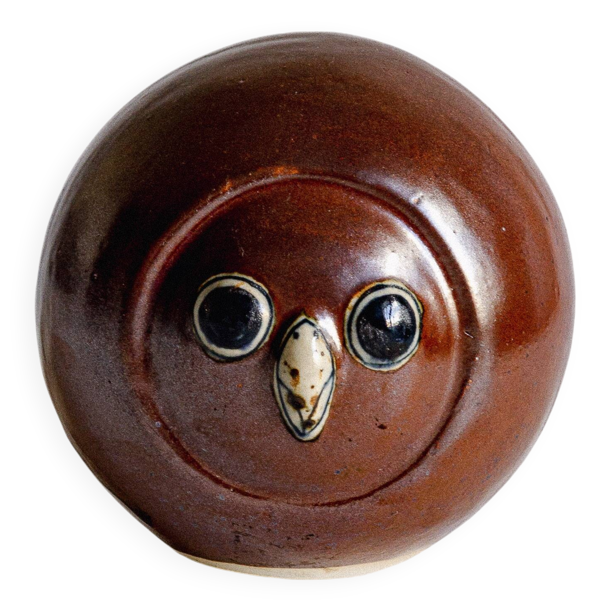 Glazed stoneware owl head, 1950s-60s