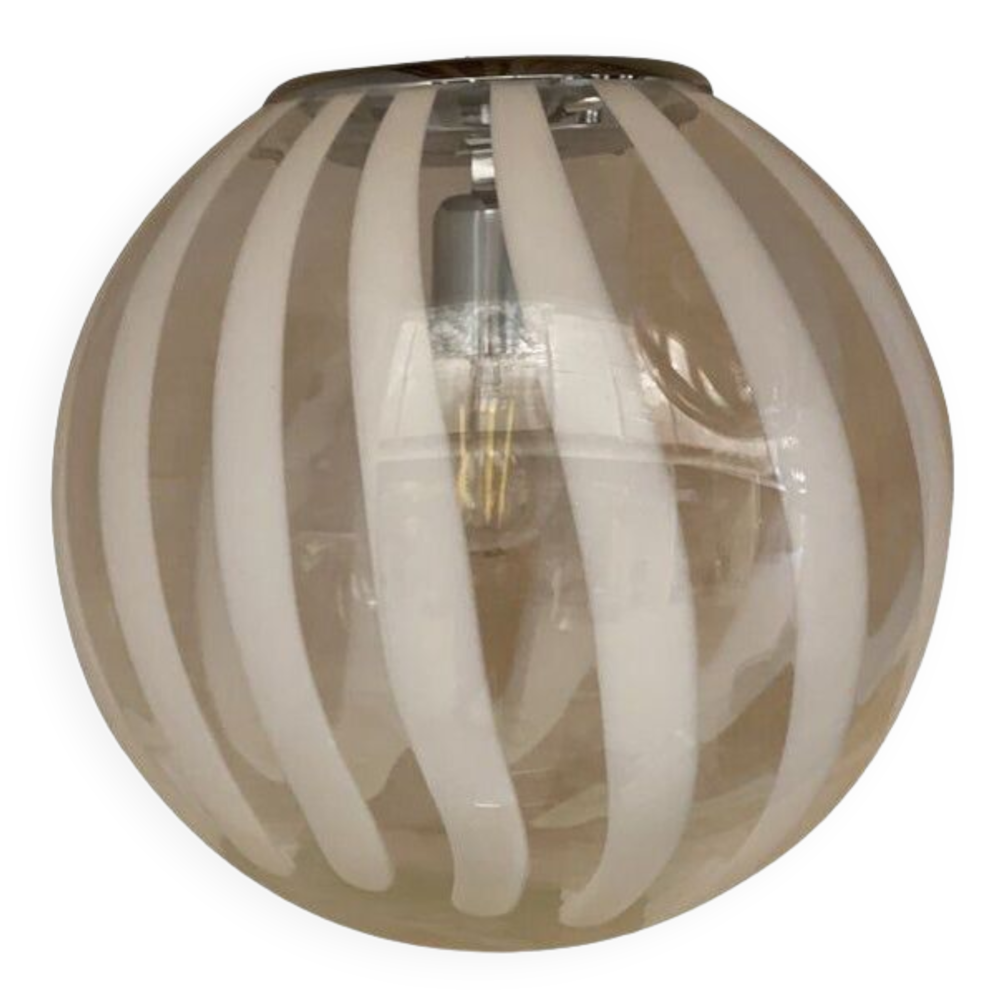 Contemporary transparent and white sphere pendant in murano glass