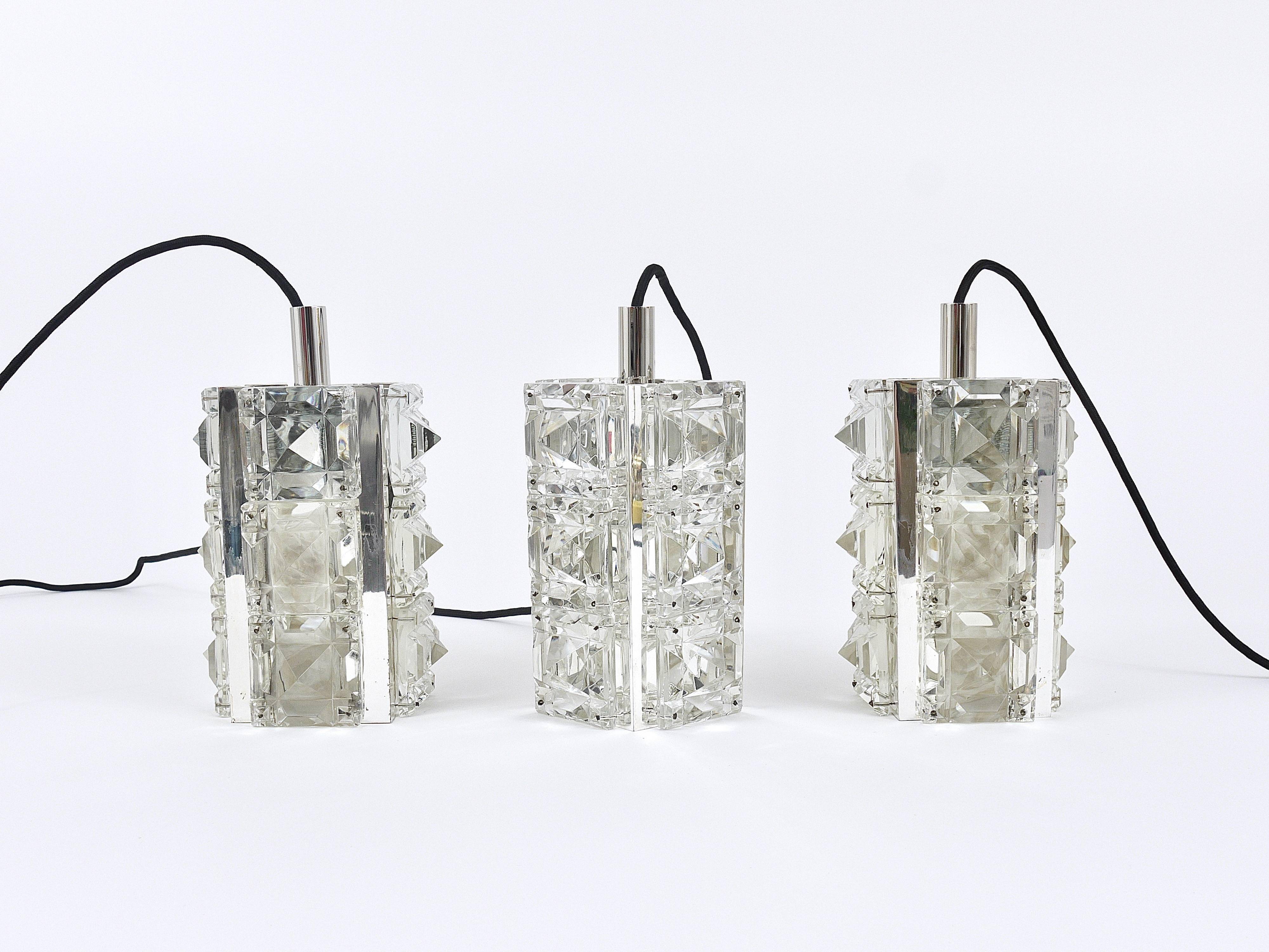 Bakalowits Vienna, up to three faceted crystal pendant lamps, Austria, 1960s
