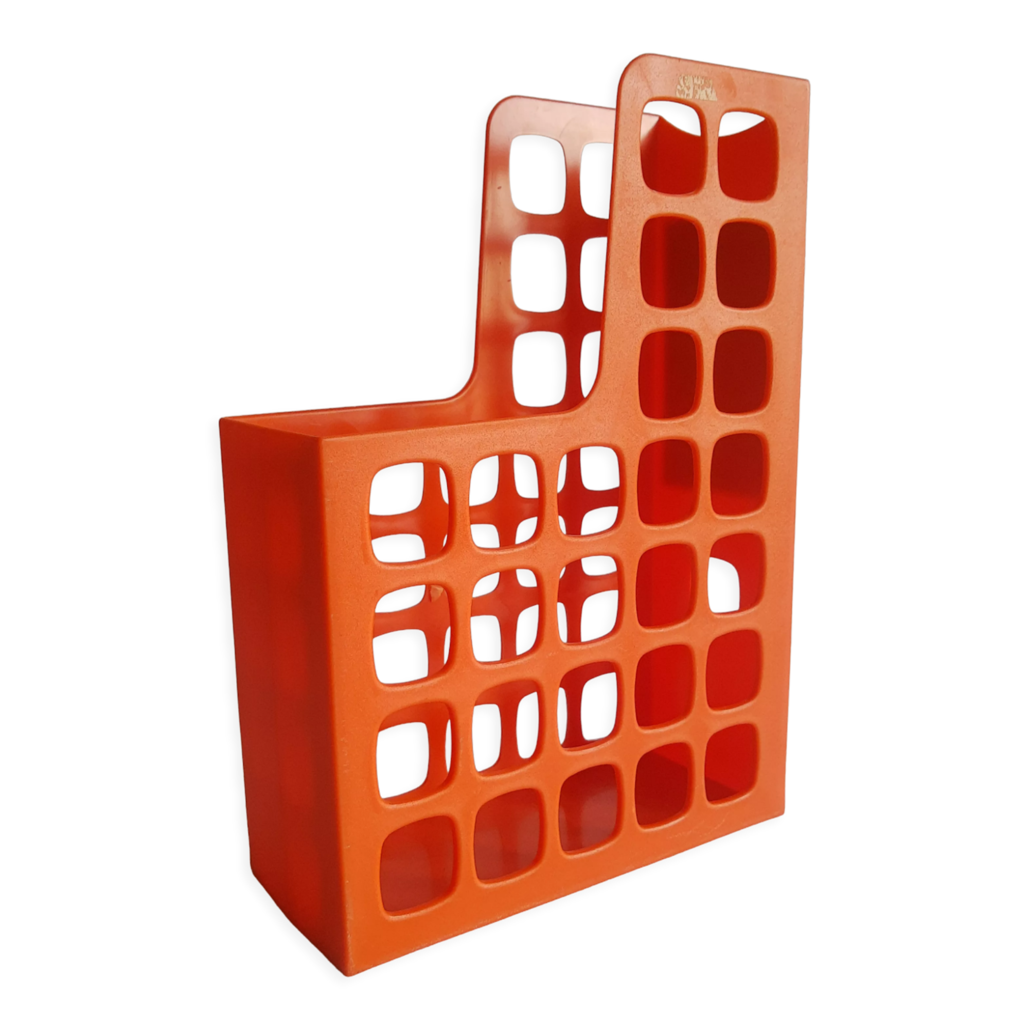 Briefcase magazine holder plastic orange boxer vintage