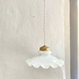 Glass pendant light, 2M fabric cable, porcelain ceiling rose