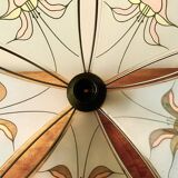 Vintage Hollywood Regency style metal and sandblasted glass chandelier