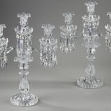 Pair of Baccarat three-light crystal chandeliers