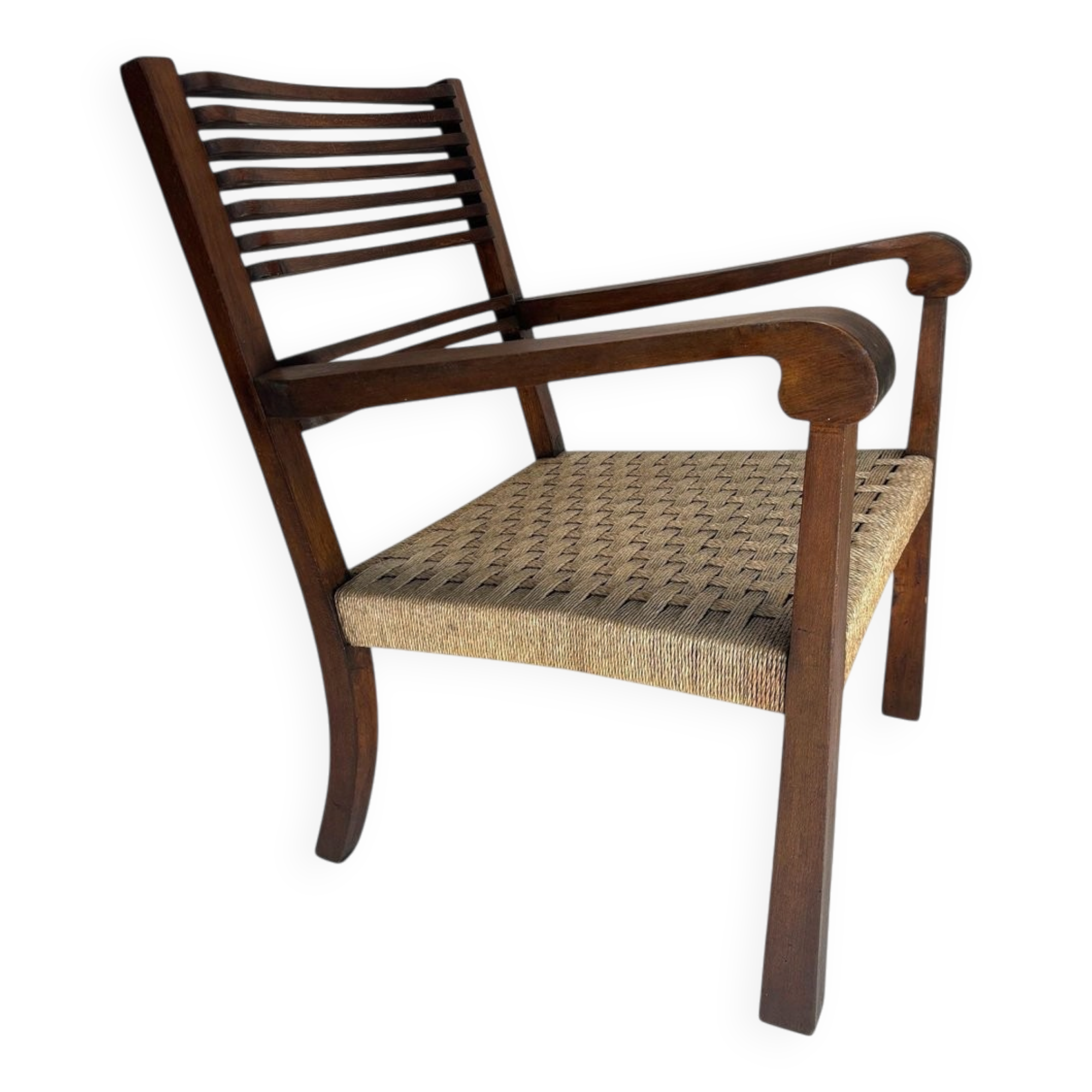 Vintage Italian Wood and Rope Armchair, 1930s