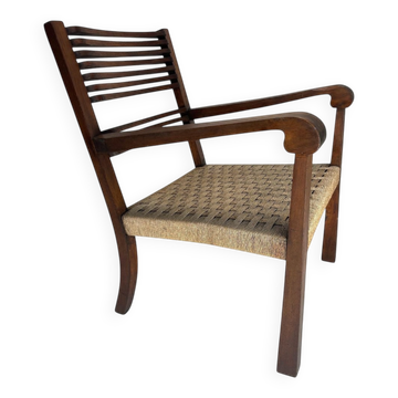 Vintage Italian Wood and Rope Armchair, 1930s