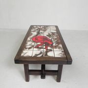 Square tile table from Vallauris, signed Dan with an image of a fantastic bird, 1960s.