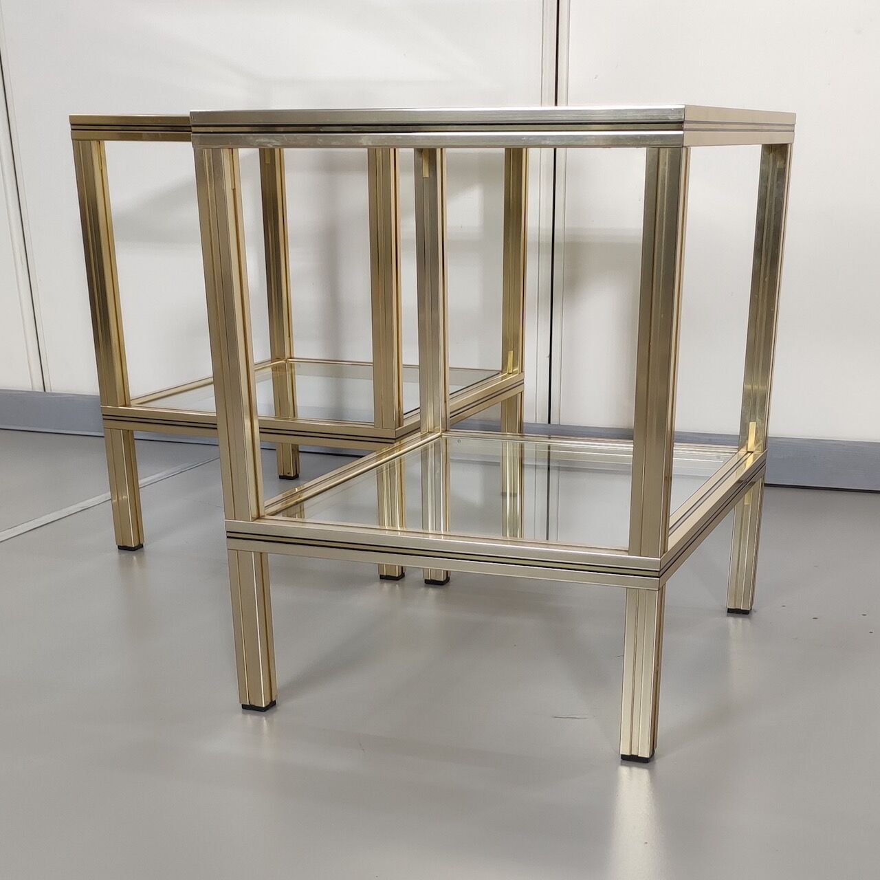 Pair gold Pierre Vandel side tables